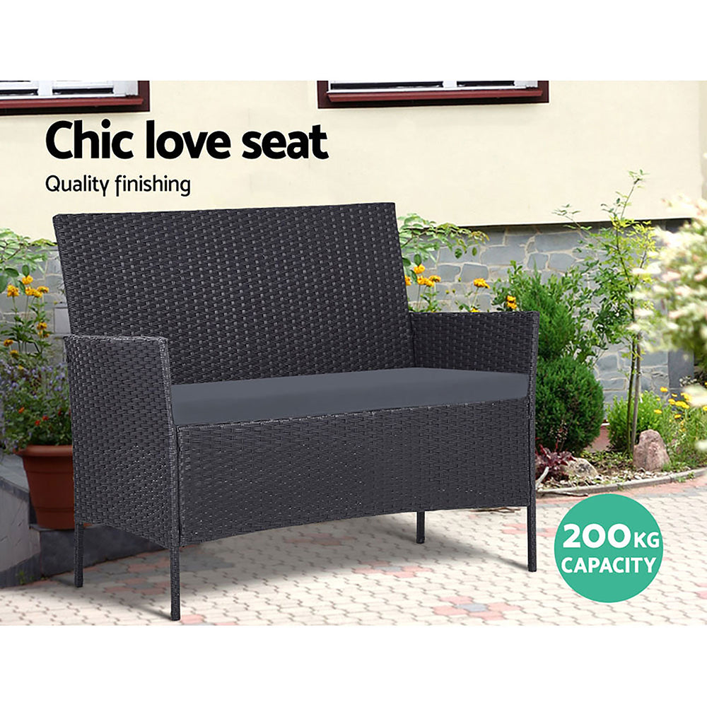 Gardeon 4 Seater Outdoor Wicker Furniture Setting with Glass Top Table & Storage Cover - Dark Grey - Cosy Abode