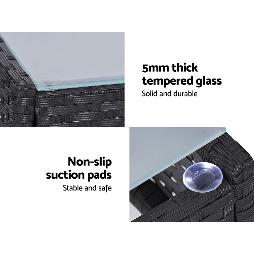 Gardeon 4 Seater Outdoor Wicker Furniture Setting with Glass Top Table & Storage Cover - Dark Grey - Cosy Abode