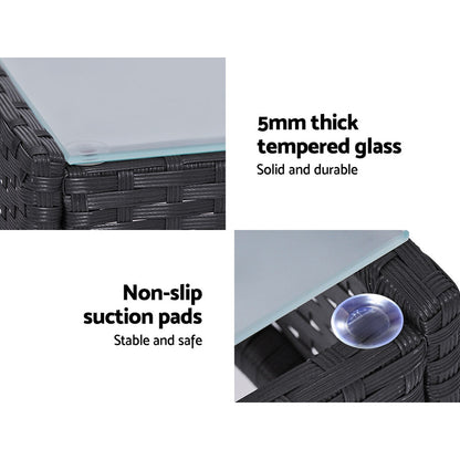 Gardeon 4 Seater Outdoor Wicker Furniture Setting with Glass Top Table & Storage Cover - Dark Grey - Cosy Abode