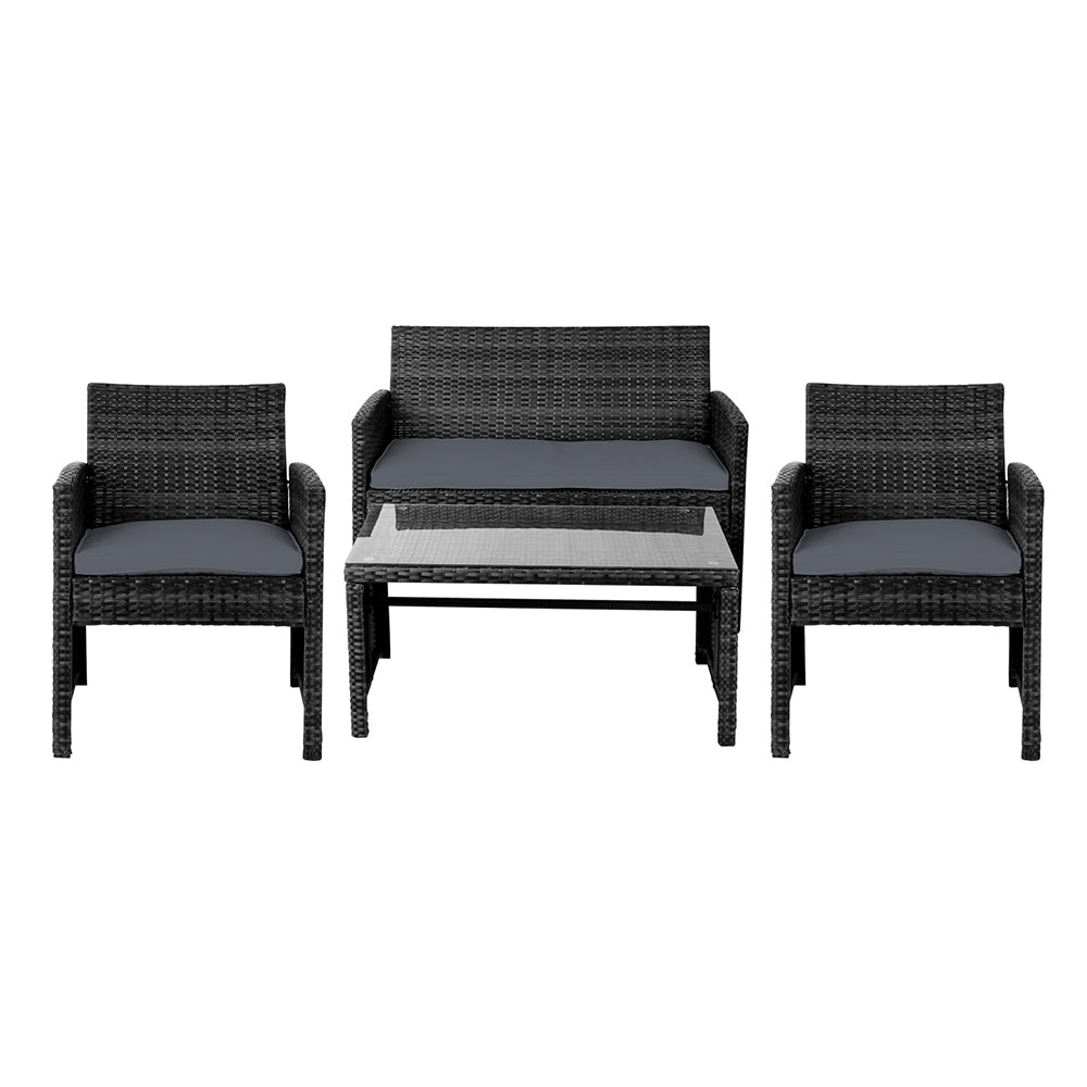 Gardeon 4 PCS Outdoor Sofa Set Rattan Chair Table Setting Garden Furniture - Black - Cosy Abode