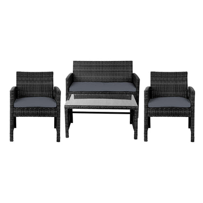 Gardeon 4 PCS Outdoor Sofa Set Rattan Chair Table Setting Garden Furniture - Black - Cosy Abode