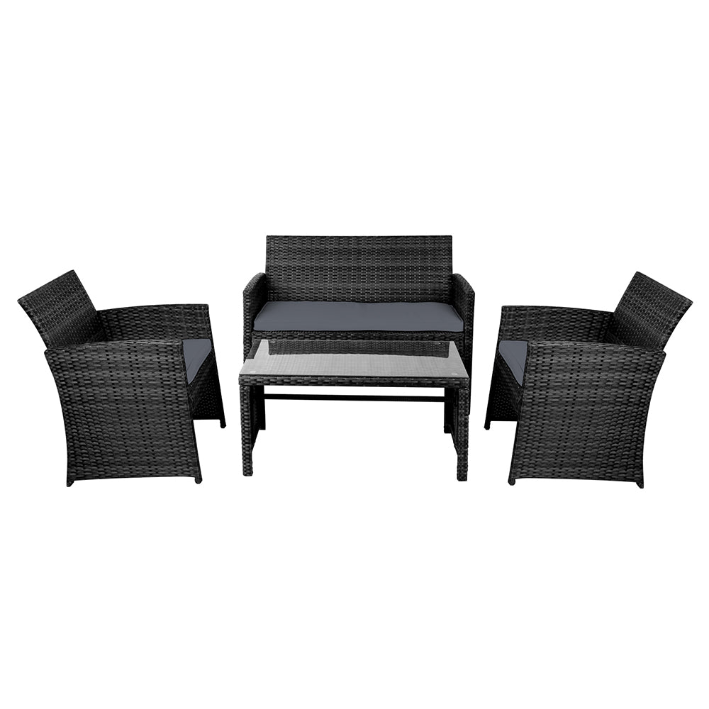 Gardeon 4 PCS Outdoor Sofa Set Rattan Chair Table Setting Garden Furniture - Black - Cosy Abode