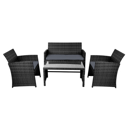 Gardeon 4 PCS Outdoor Sofa Set Rattan Chair Table Setting Garden Furniture - Black - Cosy Abode