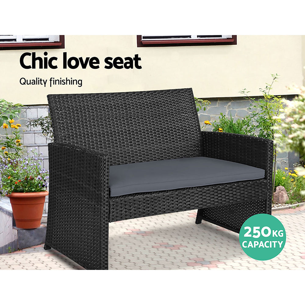 Gardeon 4 PCS Outdoor Sofa Set Rattan Chair Table Setting Garden Furniture - Black - Cosy Abode