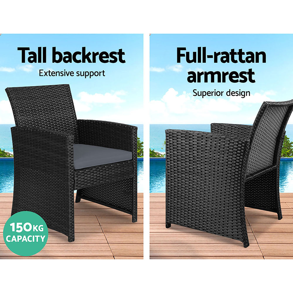 Gardeon 4 PCS Outdoor Sofa Set Rattan Chair Table Setting Garden Furniture - Black - Cosy Abode