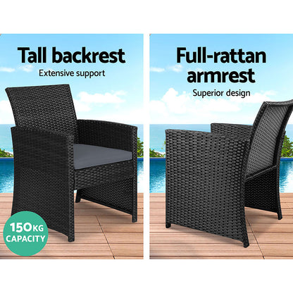 Gardeon 4 PCS Outdoor Sofa Set Rattan Chair Table Setting Garden Furniture - Black - Cosy Abode