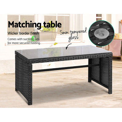 Gardeon 4 PCS Outdoor Sofa Set Rattan Chair Table Setting Garden Furniture - Black - Cosy Abode