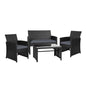 Gardeon 4 PCS Outdoor Rattan Furniture Setting with Glass Top Table & Storage Cover - Black - Cosy Abode