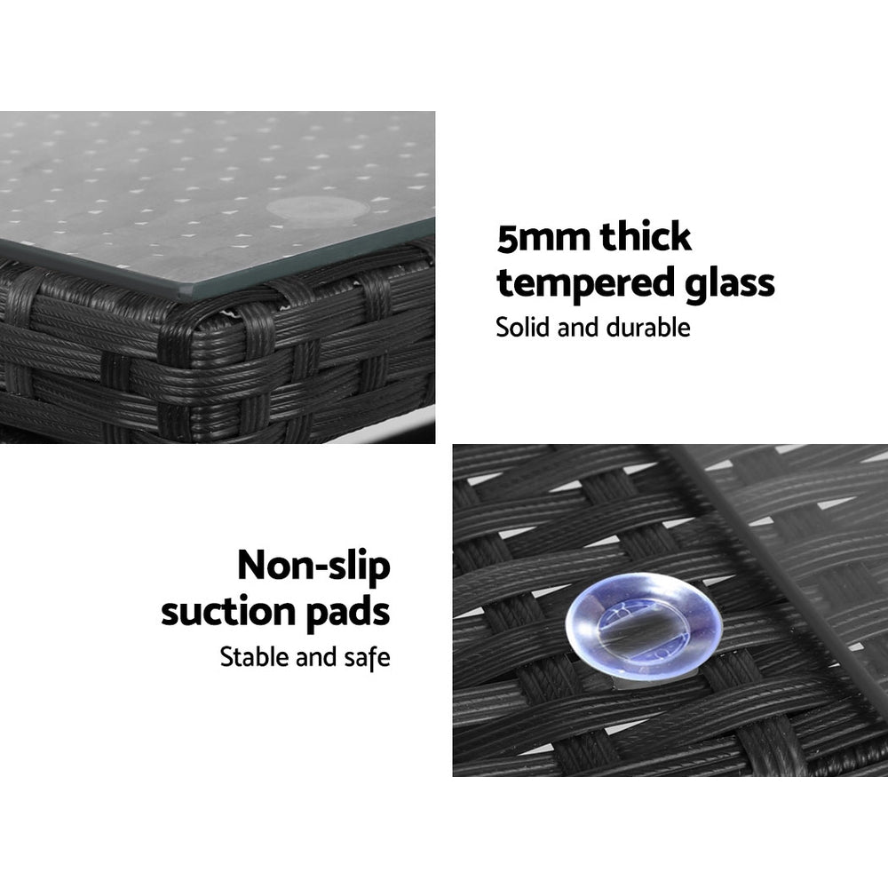 Gardeon 4 PCS Outdoor Rattan Furniture Setting with Glass Top Table & Storage Cover - Black - Cosy Abode