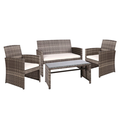 Gardeon 4 PCS Outdoor Sofa Set Rattan Chair Table Setting Garden Furniture - Grey - Cosy Abode