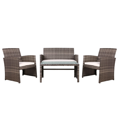Gardeon 4 PCS Outdoor Sofa Set Rattan Chair Table Setting Garden Furniture - Grey - Cosy Abode