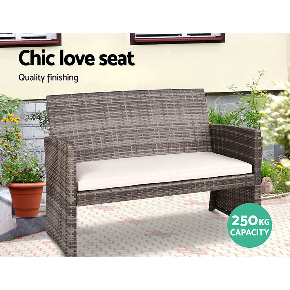 Gardeon 4 PCS Outdoor Sofa Set Rattan Chair Table Setting Garden Furniture - Grey - Cosy Abode
