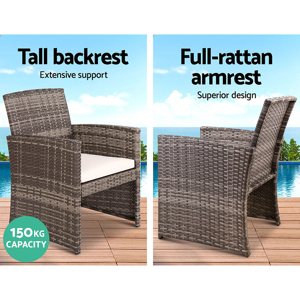 Gardeon 4 PCS Outdoor Sofa Set Rattan Chair Table Setting Garden Furniture - Grey - Cosy Abode
