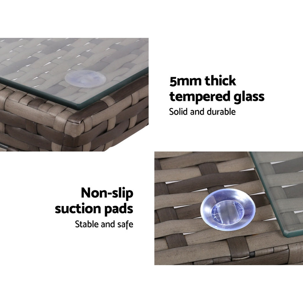 Gardeon 4 PCS Outdoor Rattan Furniture Setting with Glass Top Table & Storage Cover - Grey - Cosy Abode