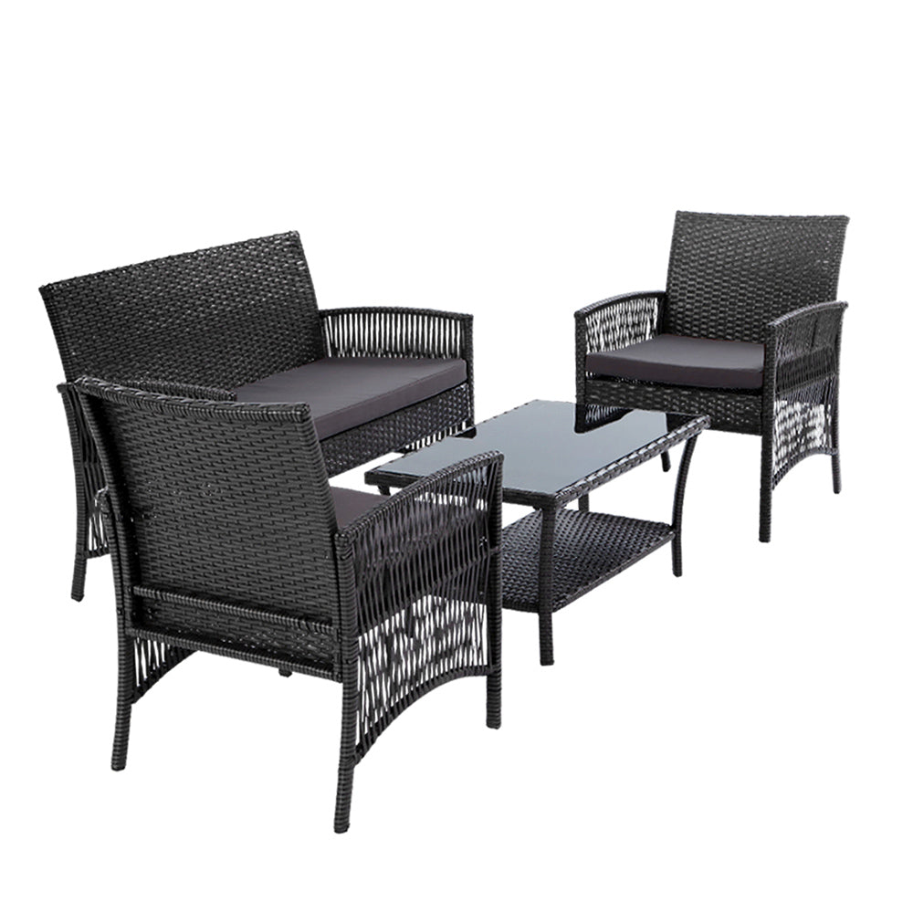 Gardeon 4PCS Outdoor Sofa Set Wicker Harp Chair Table Garden Furniture Grey - Cosy Abode