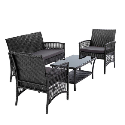 Gardeon 4PCS Outdoor Sofa Set Wicker Harp Chair Table Garden Furniture Grey - Cosy Abode