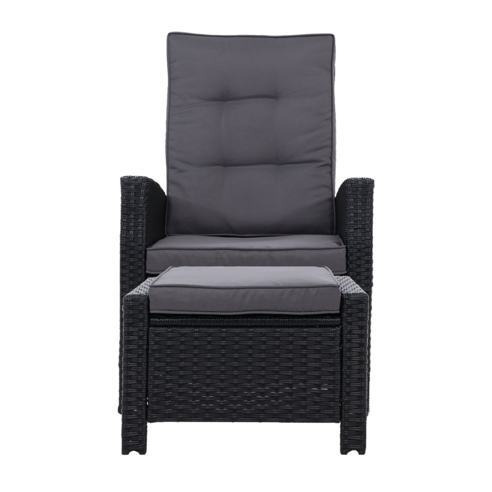 Gardeon Recliner Chair Sun lounge Wicker Lounger Outdoor Patio Furniture Adjustable Black - Cosy Abode