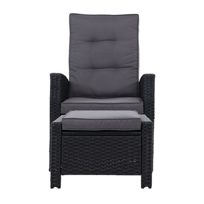 Gardeon Recliner Chair Sun lounge Wicker Lounger Outdoor Patio Furniture Adjustable Black - Cosy Abode