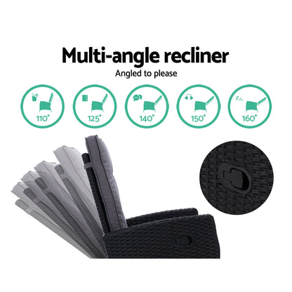 Gardeon Recliner Chair Sun lounge Wicker Lounger Outdoor Patio Furniture Adjustable Black - Cosy Abode