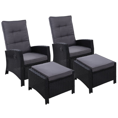 Gardeon 2PC Recliner Chairs Sun lounge Wicker Lounger Outdoor Furniture Adjustable Black - Cosy Abode
