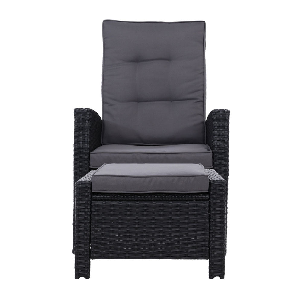 Gardeon 2PC Recliner Chairs Sun lounge Wicker Lounger Outdoor Furniture Adjustable Black - Cosy Abode