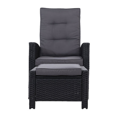 Gardeon 2PC Recliner Chairs Sun lounge Wicker Lounger Outdoor Furniture Adjustable Black - Cosy Abode