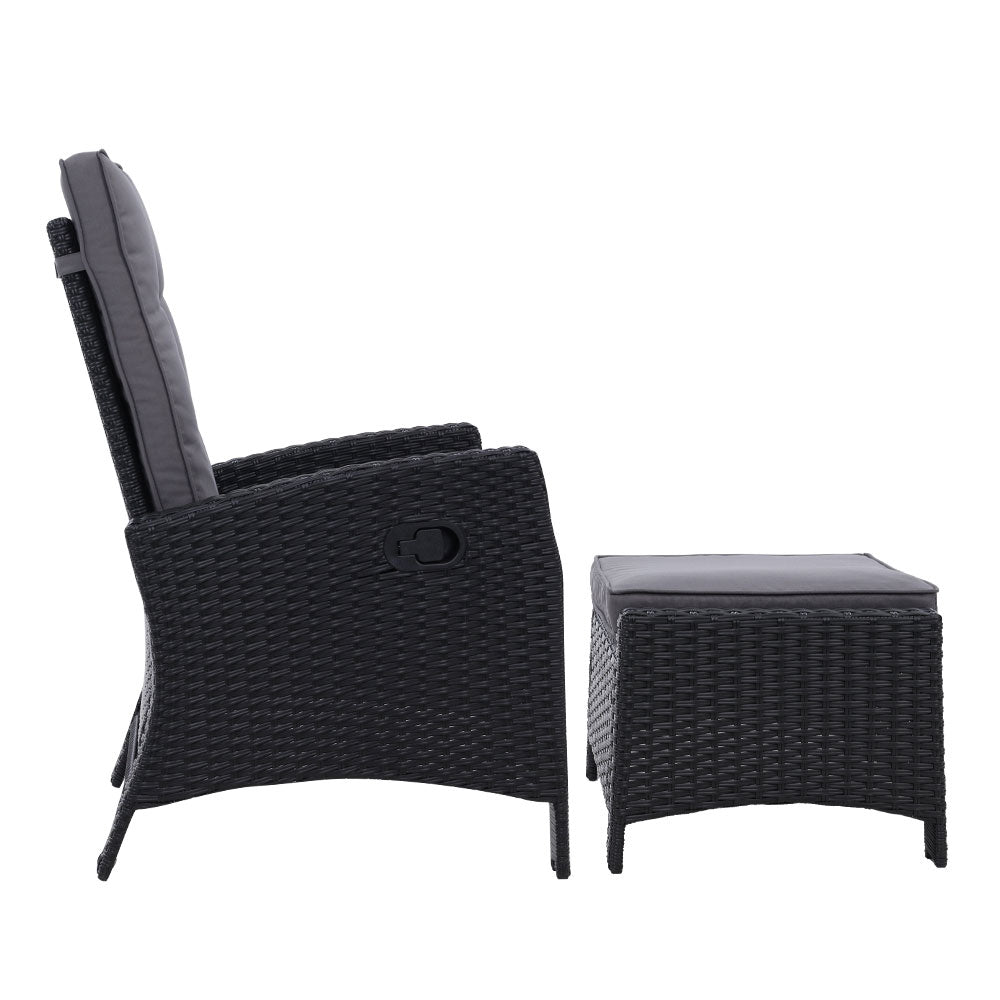 Gardeon 2PC Recliner Chairs Sun lounge Wicker Lounger Outdoor Furniture Adjustable Black - Cosy Abode