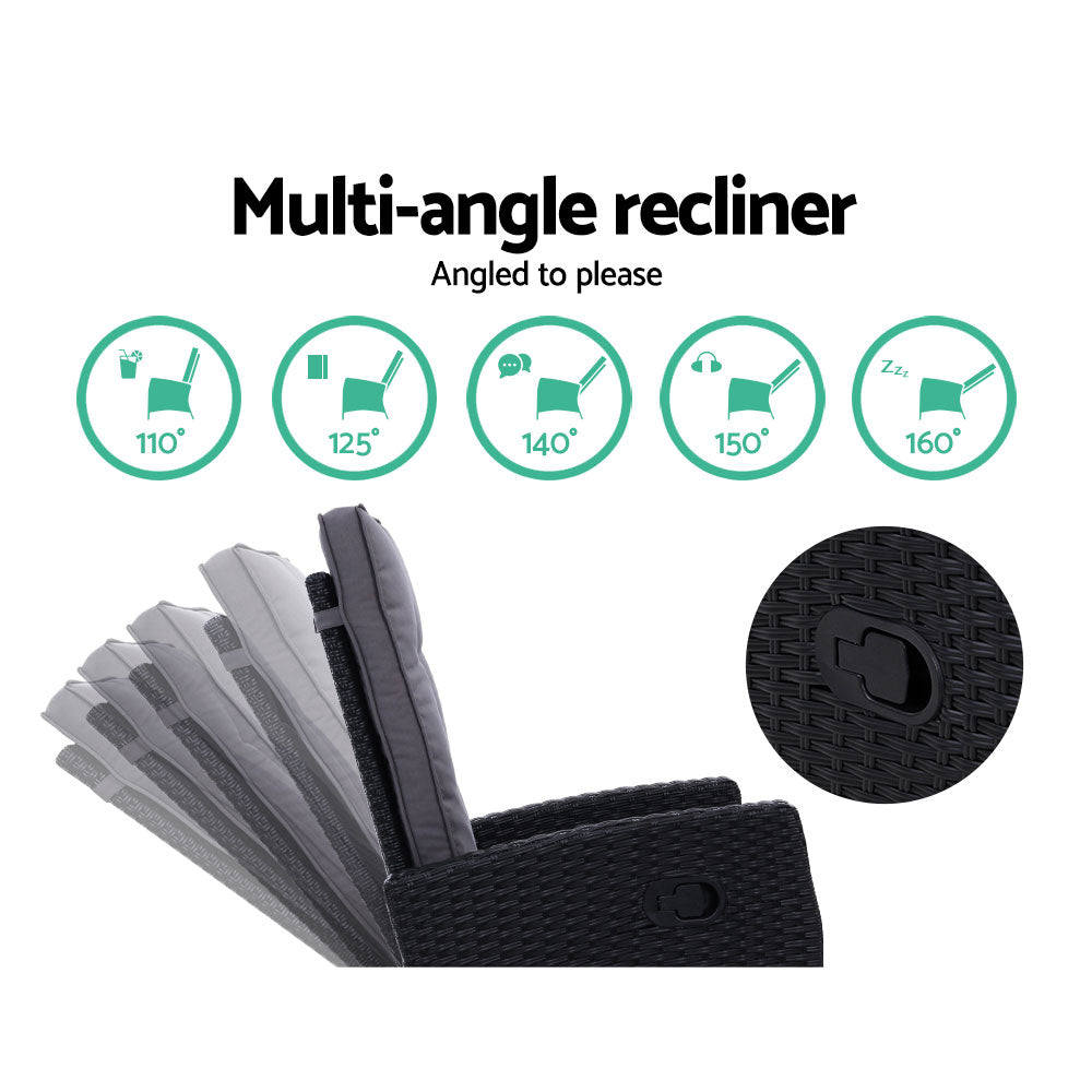 Gardeon 2PC Recliner Chairs Sun lounge Wicker Lounger Outdoor Furniture Adjustable Black - Cosy Abode