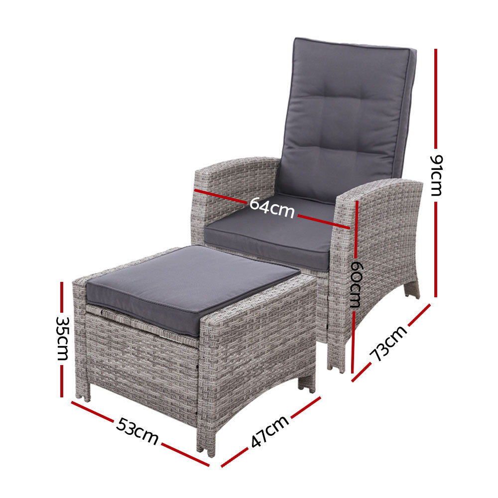 Gardeon Recliner Chair Sun lounge Wicker Lounger Outdoor Patio Furniture Adjustable Grey - Cosy Abode