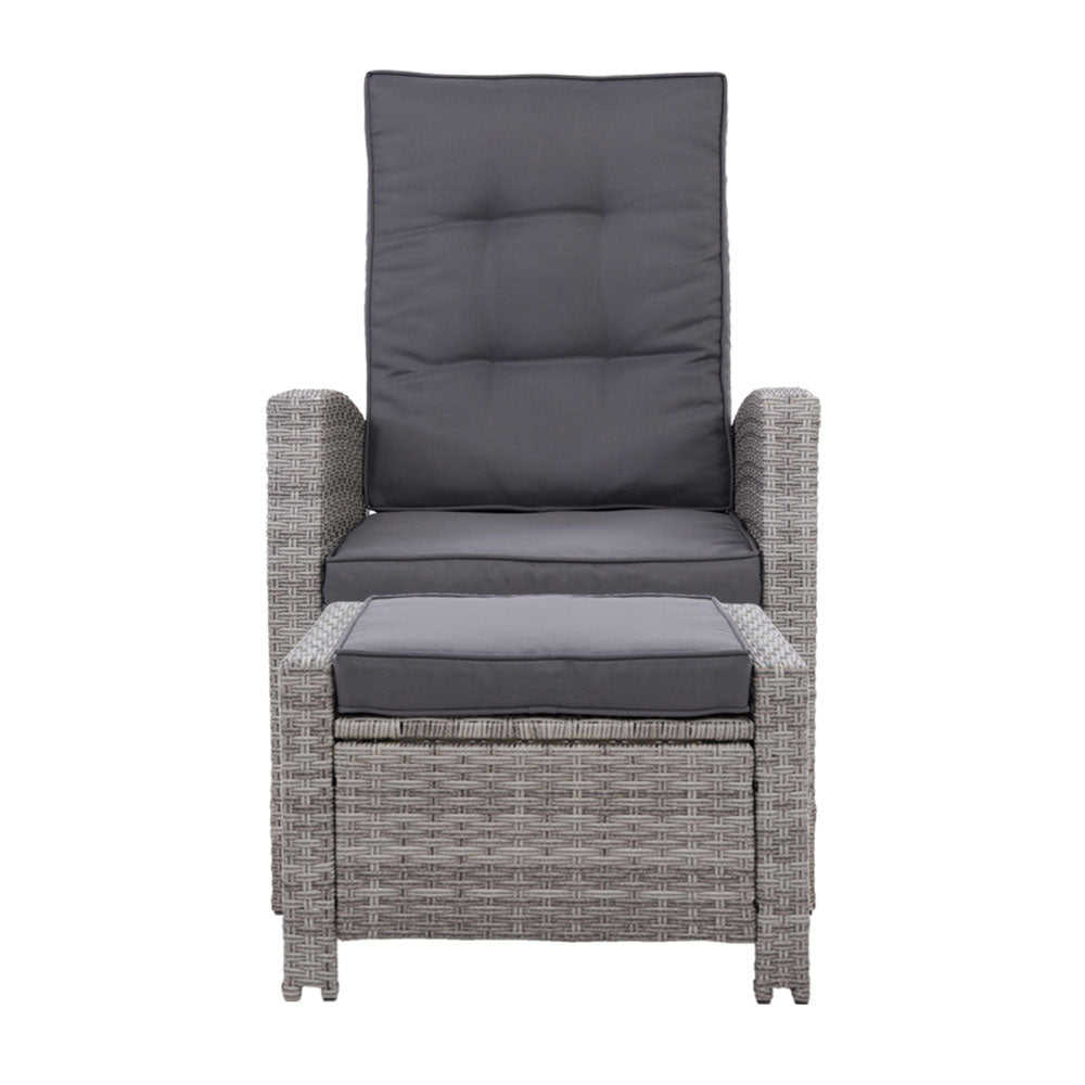 Gardeon Recliner Chair Sun lounge Wicker Lounger Outdoor Patio Furniture Adjustable Grey - Cosy Abode