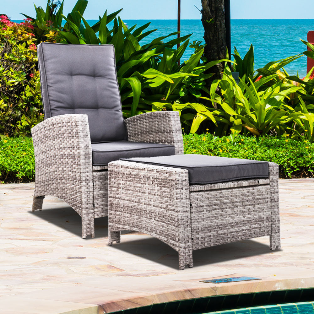 Gardeon Recliner Chair Sun lounge Wicker Lounger Outdoor Patio Furniture Adjustable Grey - Cosy Abode