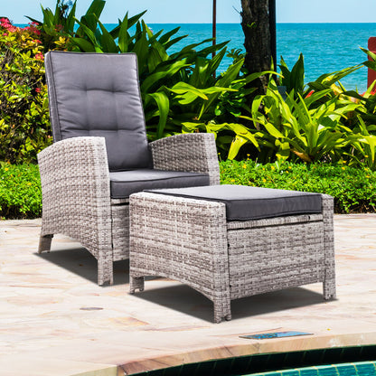 Gardeon Recliner Chair Sun lounge Wicker Lounger Outdoor Patio Furniture Adjustable Grey - Cosy Abode