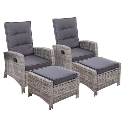 Gardeon 2PC Recliner Chairs Sun lounge Wicker Lounger Outdoor Furniture Adjustable Grey - Cosy Abode