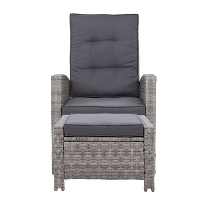 Gardeon 2PC Recliner Chairs Sun lounge Wicker Lounger Outdoor Furniture Adjustable Grey - Cosy Abode