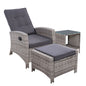 Gardeon 3PC Recliner Chairs Table Sun lounge Wicker Outdoor Furniture Adjustable Grey - Cosy Abode