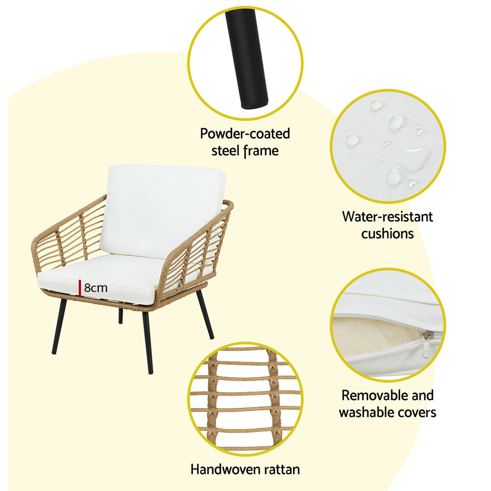 Gardeon 4-Piece Outdoor Sofa Set Rattan Lounge Setting Table Chairs - Cosy Abode