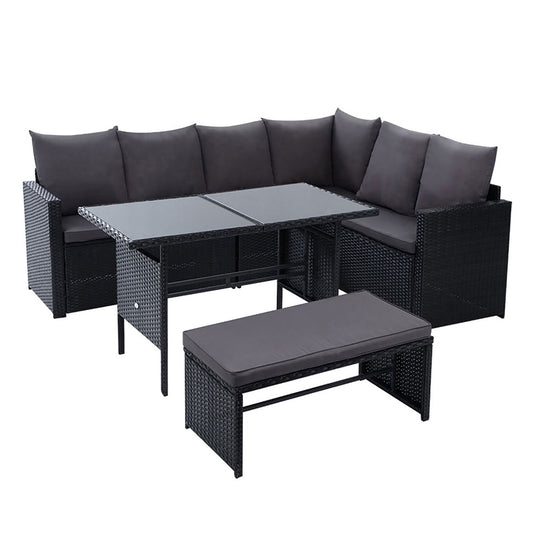 Gardeon Outdoor Dining Set Sofa Lounge Setting Chairs Table Bench Black Cover - Cosy Abode