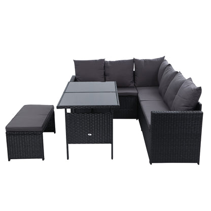 Gardeon Outdoor Dining Set Sofa Lounge Setting Chairs Table Bench Black Cover - Cosy Abode