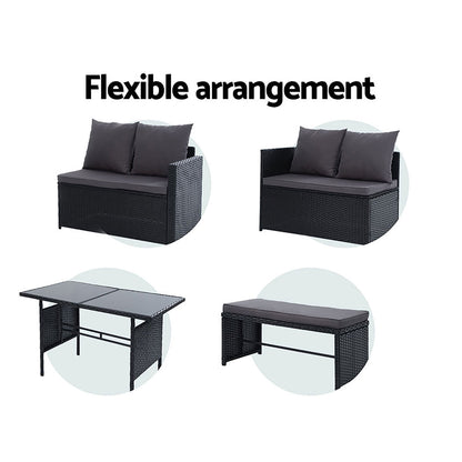 Gardeon Outdoor Dining Set Sofa Lounge Setting Chairs Table Bench Black Cover - Cosy Abode
