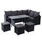 Gardeon Outdoor Dining Set Sofa Lounge Setting Chairs Table Ottoman Black Cover - Cosy Abode