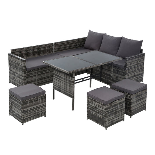 Gardeon Outdoor Furniture Dining Setting Sofa Set Lounge Wicker 9 Seater Mixed Grey - Cosy Abode