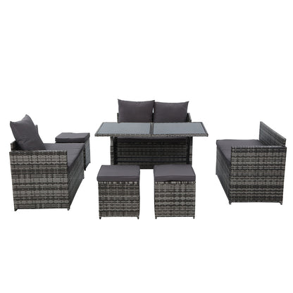 Gardeon Outdoor Furniture Dining Setting Sofa Set Lounge Wicker 9 Seater Mixed Grey - Cosy Abode