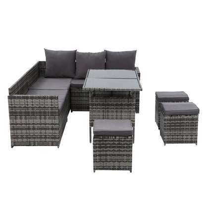 Gardeon Outdoor Furniture Dining Setting Sofa Set Lounge Wicker 9 Seater Mixed Grey - Cosy Abode