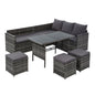 Gardeon Outdoor Dining Set Sofa Lounge Setting Chairs Table Ottoman Grey Cover - Cosy Abode