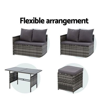 Gardeon Outdoor Dining Set Sofa Lounge Setting Chairs Table Ottoman Grey Cover - Cosy Abode