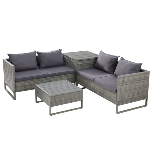 Gardeon 4-Seater Outdoor Sofa Furniture Lounge Set Wicker Setting Grey - Cosy Abode