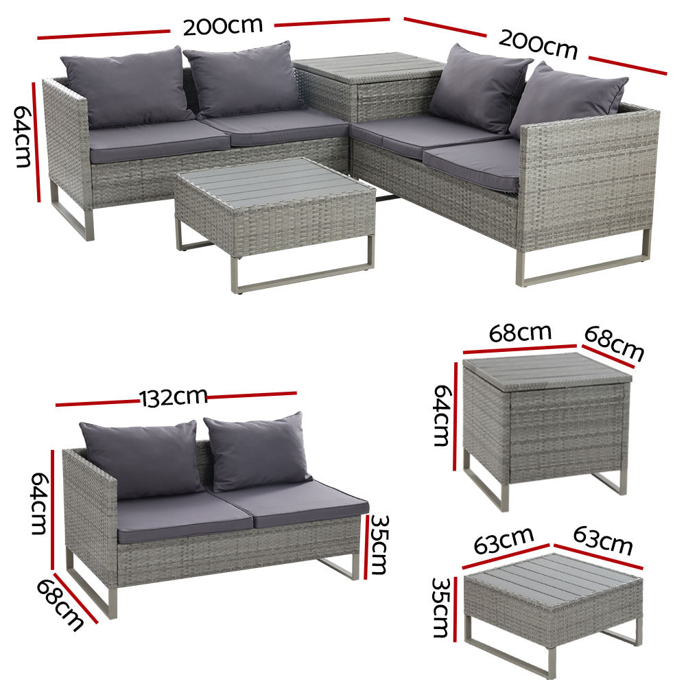 Gardeon 4-Seater Outdoor Sofa Furniture Lounge Set Wicker Setting Grey - Cosy Abode