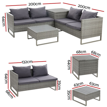 Gardeon 4-Seater Outdoor Sofa Furniture Lounge Set Wicker Setting Grey - Cosy Abode