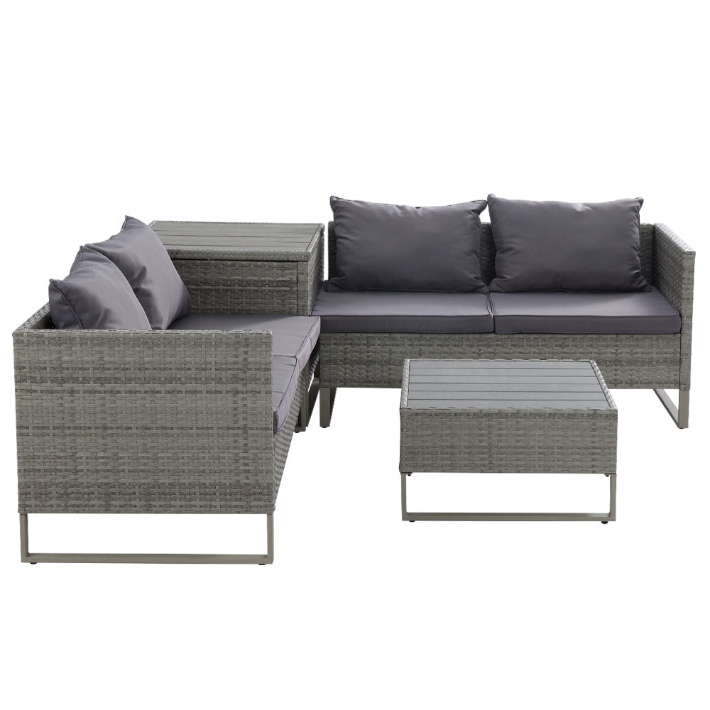 Gardeon 4-Seater Outdoor Sofa Furniture Lounge Set Wicker Setting Grey - Cosy Abode