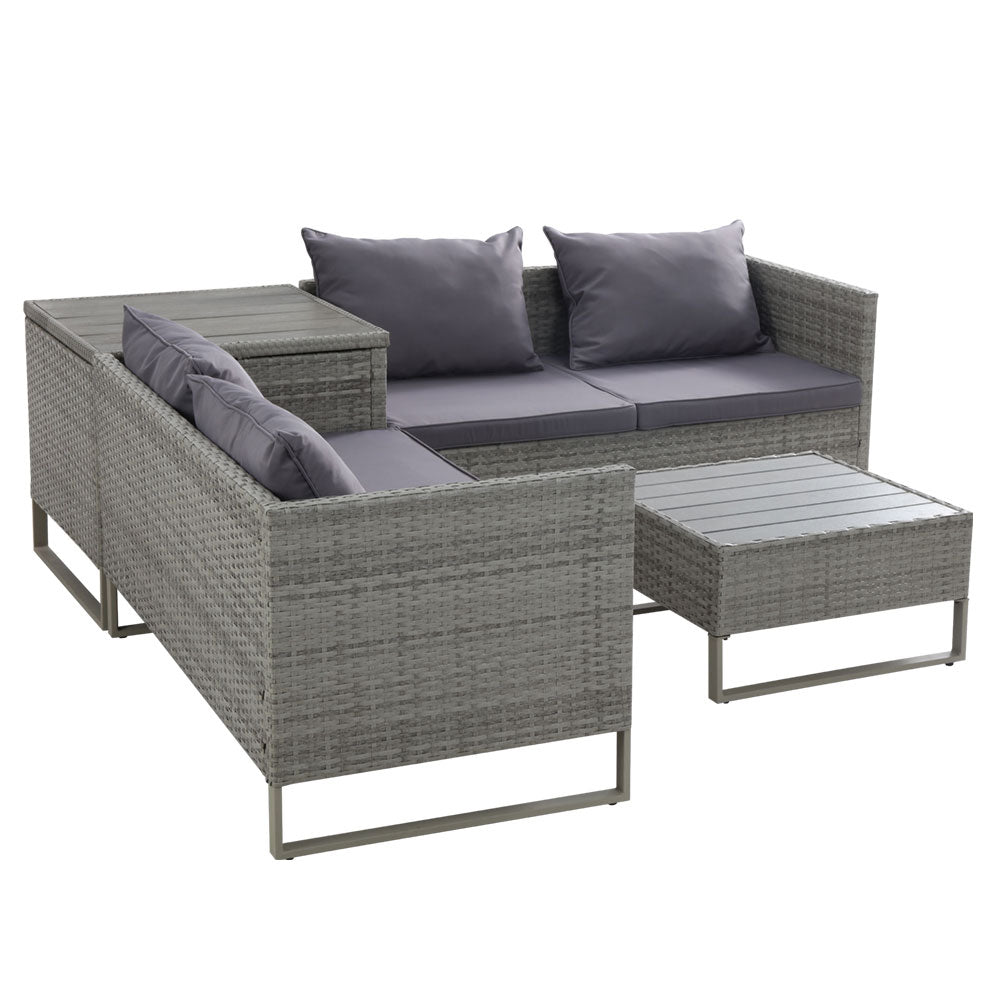 Gardeon 4-Seater Outdoor Sofa Furniture Lounge Set Wicker Setting Grey - Cosy Abode